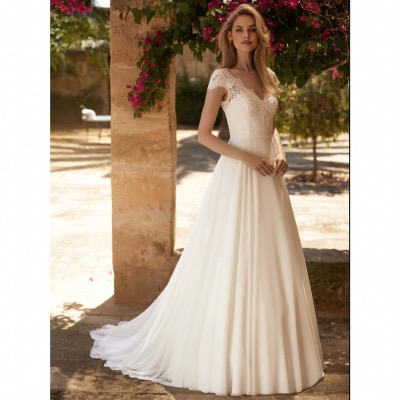 Robe Paula «  Bianco Evento « ivoire dentelle et légers strass, mousseline T 36 à 50