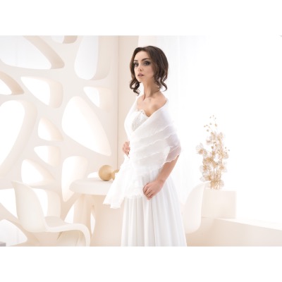 Boléro de mariée en organza Blanc et Ivoire 