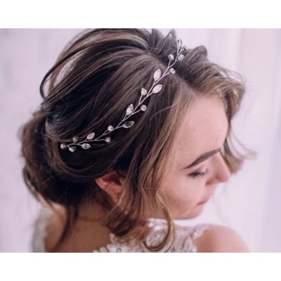 Fil souple argenté et strass pour coiffure de mariage 38 cm