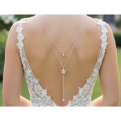 Collier de dos de mariée artisanal fleur doré ou argenté