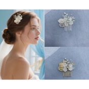 Peigne de mariage doré ou argenté feuilles et perles