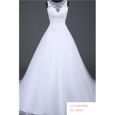 Robe de mariée Stéphany T 40, 44, 48 blanche broderie tulle ceinture