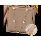 Parure de mariée doré avec perles, collier + bracelet