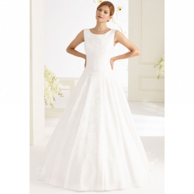 Destockage! Robe de mariée Fortuna T 36 trapèze jacquard avec poches Bianco Evento