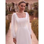Manches de robes de mariée ivoires en mousseline perlée 