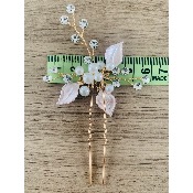 Barrette de mariage dorée perles, strass et feuilles 