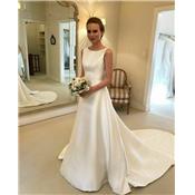 Robe de mariée Léa blanche T38 satin, dos nu, noeud au dos