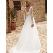 Robe de mariée Debora T 36 a 52 manches longues tulle, Bianco Evento