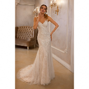 Robe de mariée « Ginevra » sirène tulle avec magnifique dentelle perlée ivoire capuccino T 34 à 52