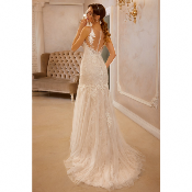 Robe de mariée « Ginevra » sirène tulle avec magnifique dentelle perlée ivoire capuccino T 34 à 52